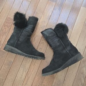 UGG Black Suede Fur Trim Boots